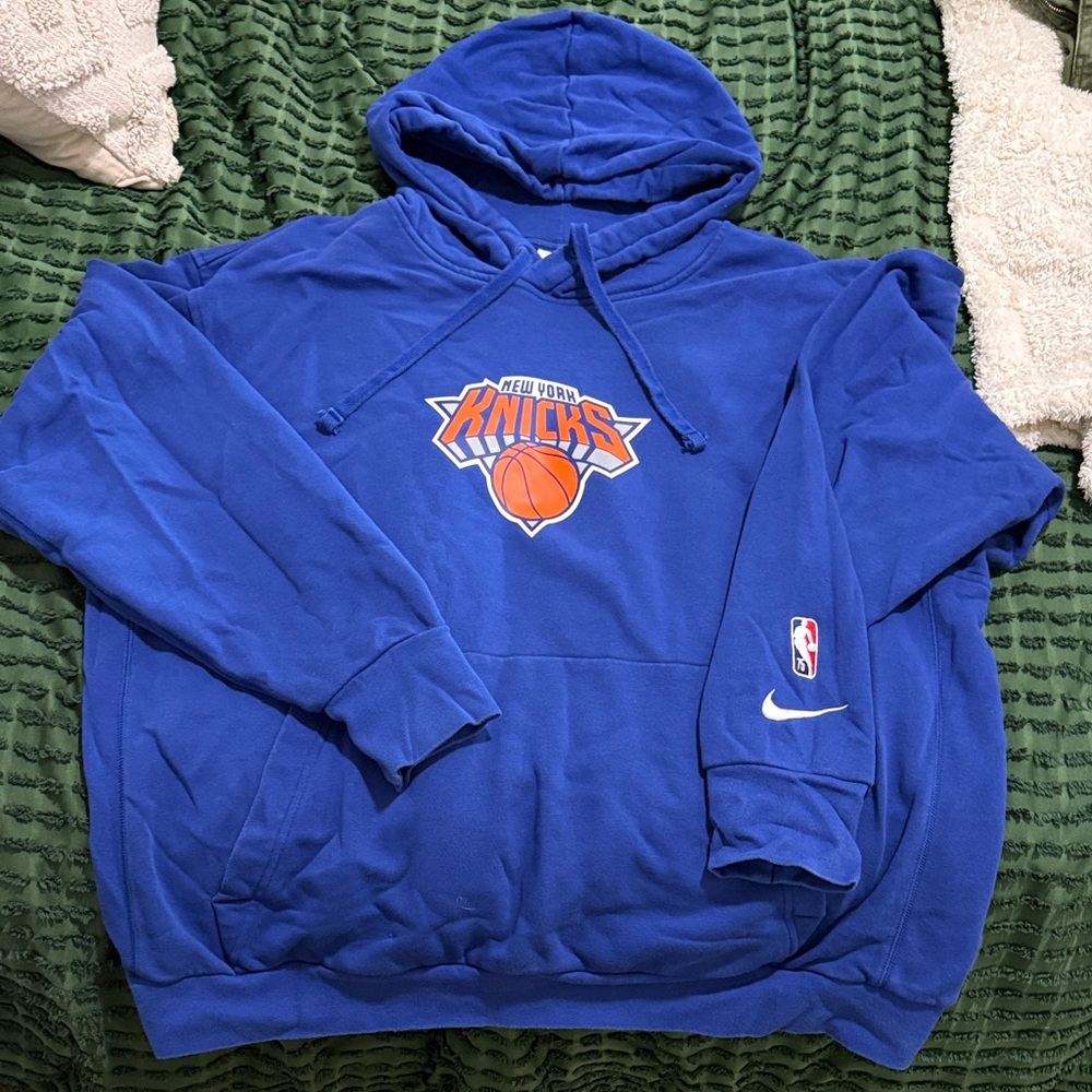 Nike Team-Issued Royal Blue New York Knicks Hoodie with Orange Logo